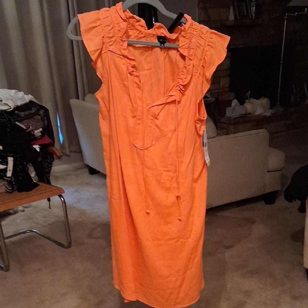 Elegant Orange Ruffle Midi Dress